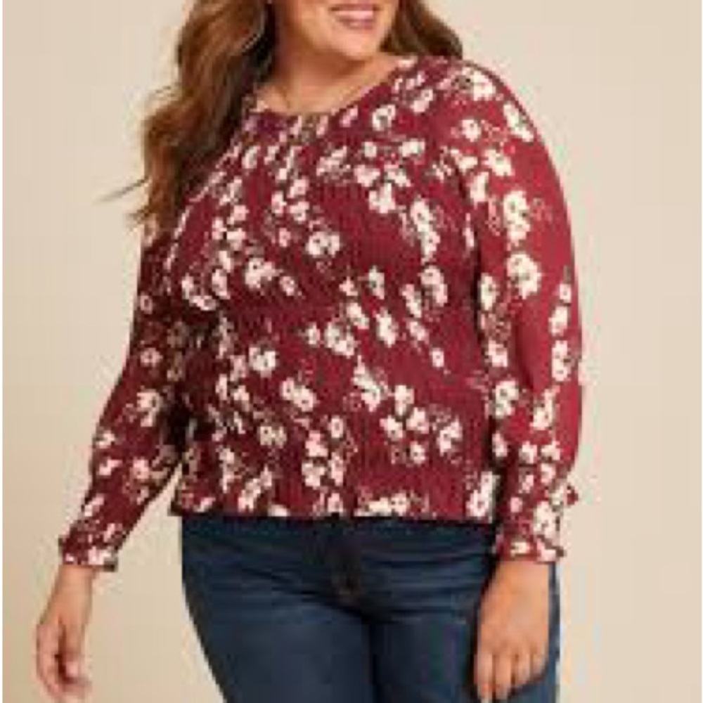Women’s Maurice’s Plus Size Floral Burgundy Women's Top